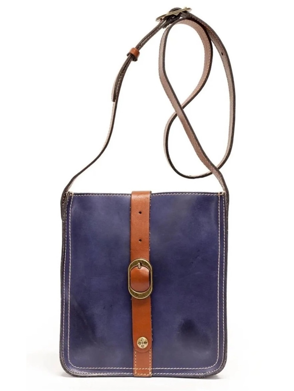 PATRICIA NASH Blue Brown Italian Leather Crossbody Bag